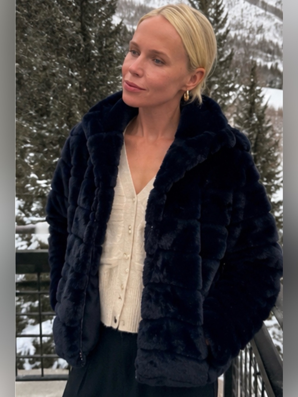 Apparis Navy Blue Faux Fur Hooded Jacket - Size S